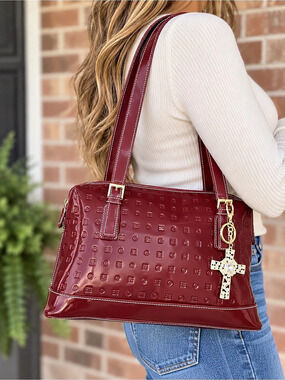 Arcadia Genuine Patent Leather Made in Italy Handbag with Cross Charm